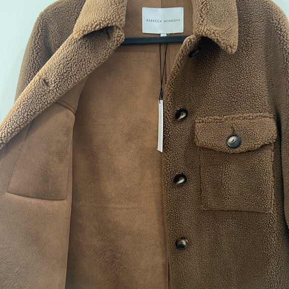 Rebecca Minkoff Long Brown / Tan Teddy Coat (Faux Sherpa) w/ Tortoise Buttonw - Picture 2 of 8